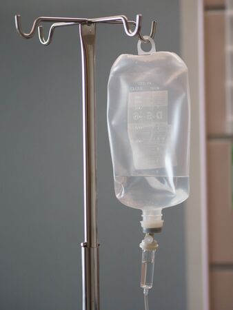 Patient's saline feeding equipment, Fluid filled Set IV solution drip in the ward hospital, salt...