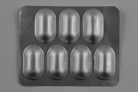medicine tablet in capsules. photography of medicinal productsの写真素材