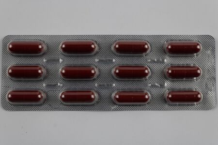 medicine tablet in capsules. photography of medicinal productsの写真素材