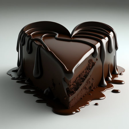 Chocolate cake with chocolate glaze in the shape of a heartの素材