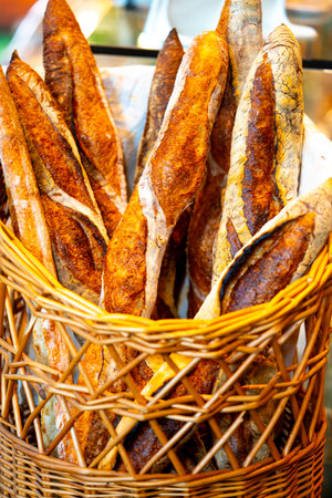 Tradition French Baguettes in a bakery, South Korea, August 23th 2025の写真素材