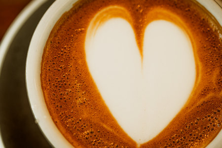 Cups of coffee decorated with a heartの写真素材