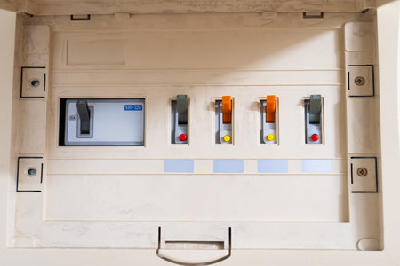Voltage switchboard with circuit breakers. Electrical switchboard
