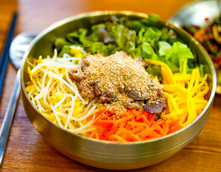 Bibimbap, Korean spicy salad with rice bowl, bulgogi. Traditionally Korean foodの写真素材