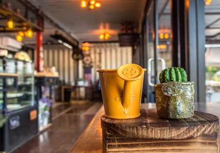 coffee shop with yellow light.の写真素材