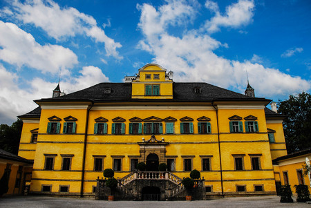 Yellow european building with clear sky