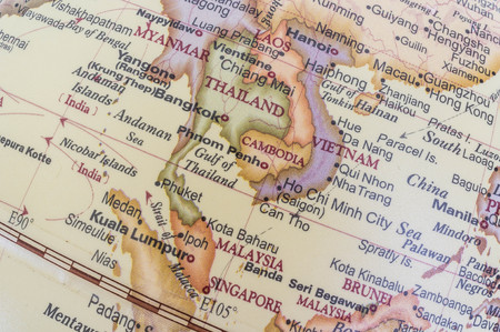 southeast asia map on desktop globeの写真素材