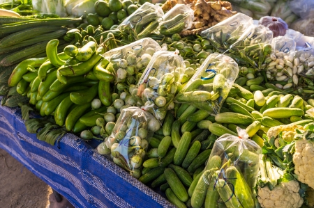 fresh vegetable selling in the street marketの写真素材