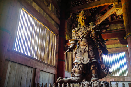 wooden sculpture of guardian of the temple in todaiji temple in nara, japanのeditorial素材