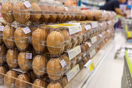 Eggs in carton selling in supermarketのeditorial素材