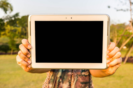 digital tablet screen are presentation in human hand