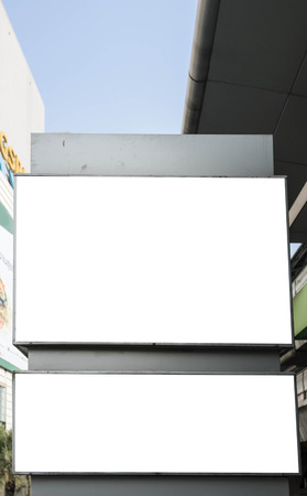 blank outdoor banner with city backgroundの写真素材