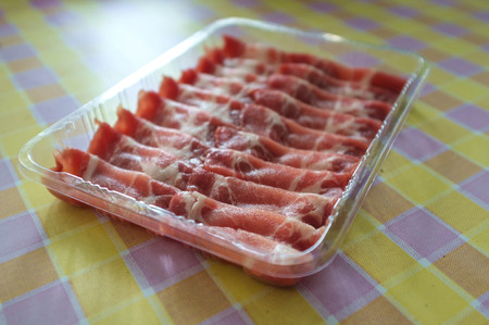 japanese style sliced sukiyaki pork in plastic packaging