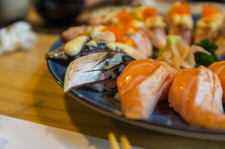 premium sushi set served in japanese restaurantの写真素材