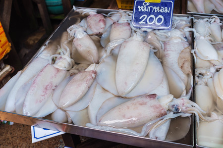 fresh seafood sell in fish marketの写真素材
