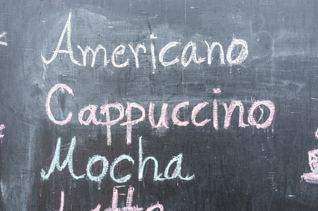 handcrafted chalkboard in cafe with coffee listの写真素材