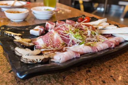 premium barbeque pork in korean restaurantの写真素材