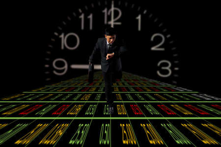 Business competition concept on set index track. Motivation and Success with start up business.の写真素材