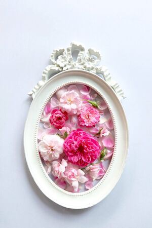 Pink roses in vintage framesの写真素材