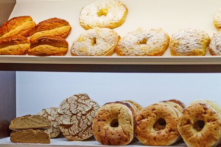 Showcase of pastry,bakery, cafe baking snacks sweetsの写真素材