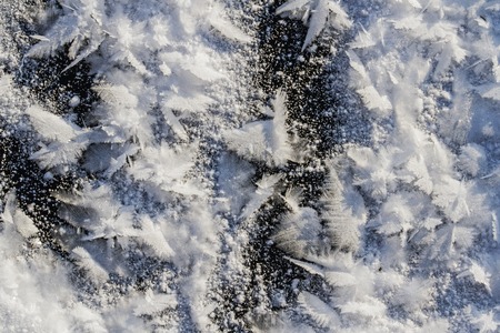 snowflakes on after a severe frost on iceの写真素材