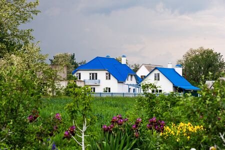 stormy sky in spring garden, wildlife in springの写真素材