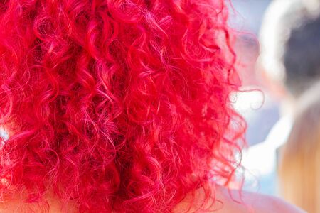 pink curly hair in a girlの写真素材