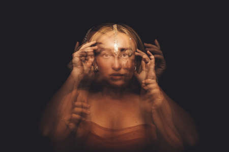 Many-faced girl, symbol of Indian mythologyの写真素材