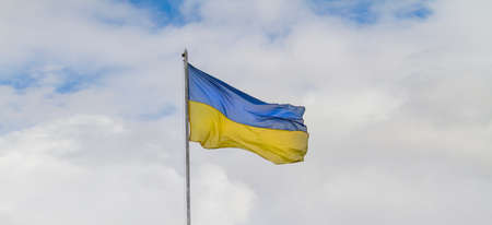 flag of Ukraine against the skyの写真素材