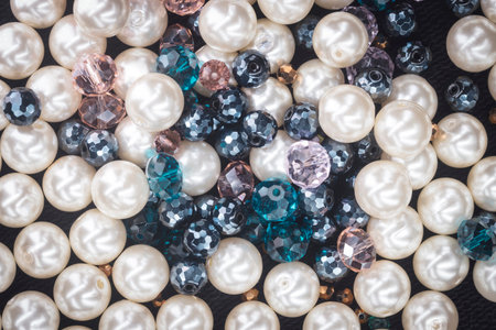 jewelry shine, pearls and beads top viewの写真素材
