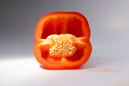 red sweet pepper seeds in the middle on a white background