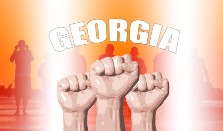Georgia, fan support, fists raised, flag colorsの写真素材
