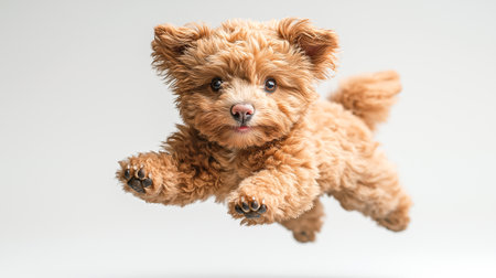 beautiful dog with curls jumping, animalsの写真素材