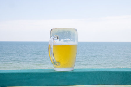 Drink and sea horizon compositionの写真素材