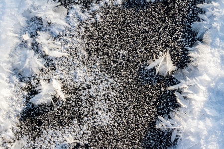 frost patterns on river iceの写真素材