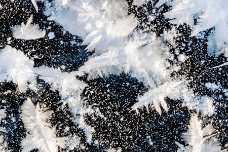 patterns of snow crystals on the lakeの写真素材