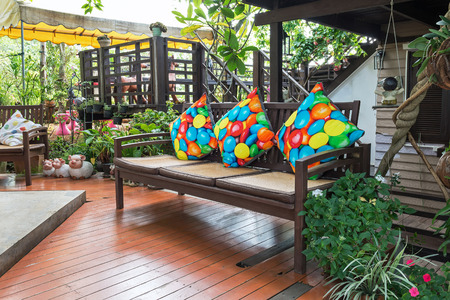 Relaxing chair in rest area with pillowの写真素材