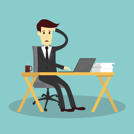 businessman stressed and exhausted, vector illustrationのイラスト素材
