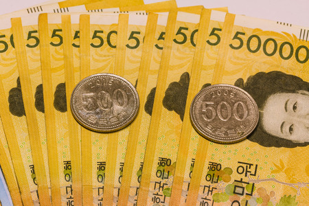 Current Use of South Korea, Won Currency of different value.の写真素材