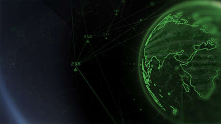 Technology Digital Earth Data Transmission Line Network Communication Signal Transfer Illustration...