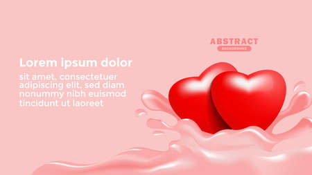 Abstract Background Template with Realistic Love Heart Illustration. 3D Red Love Heart Background for your project, Greeting Card, Poster, Banner, Flyer, and Cover. Pink Background with Love Fellingのイラスト素材