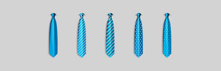 Set different blue ties isolated on gray background. Colored tie for men. Vector illustrationのイラスト素材