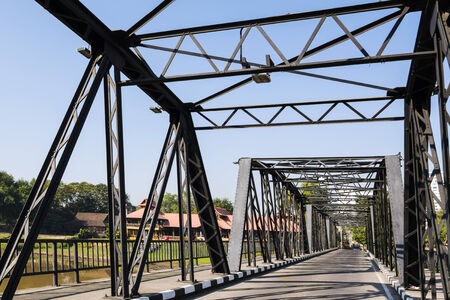 iron bridge on stone pillars,chiangmai Thailandの写真素材