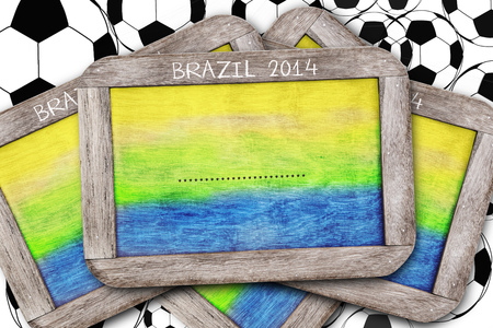 Brazil 2014 chalkboards on football backgroundの写真素材