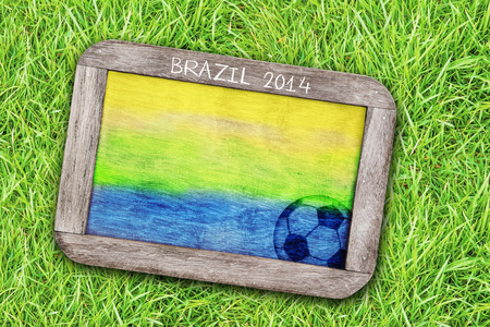 Brazil 2014 chalkboard on grass backgroundの写真素材