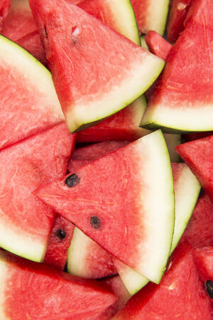 Close-up of fresh slices of red watermelon の写真素材