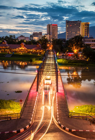 Night View of iron Bridge, Chiang mai, Thailand  の写真素材