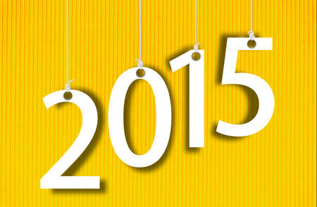 Happy New year 2015, white numbers hunging by rope on corrugated paper background.の写真素材