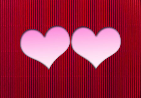 Red corrugated paper with two hearts. Background Valentineの写真素材