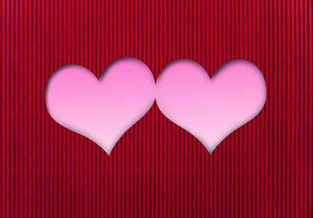 Red corrugated paper with two hearts. Background Valentineの写真素材